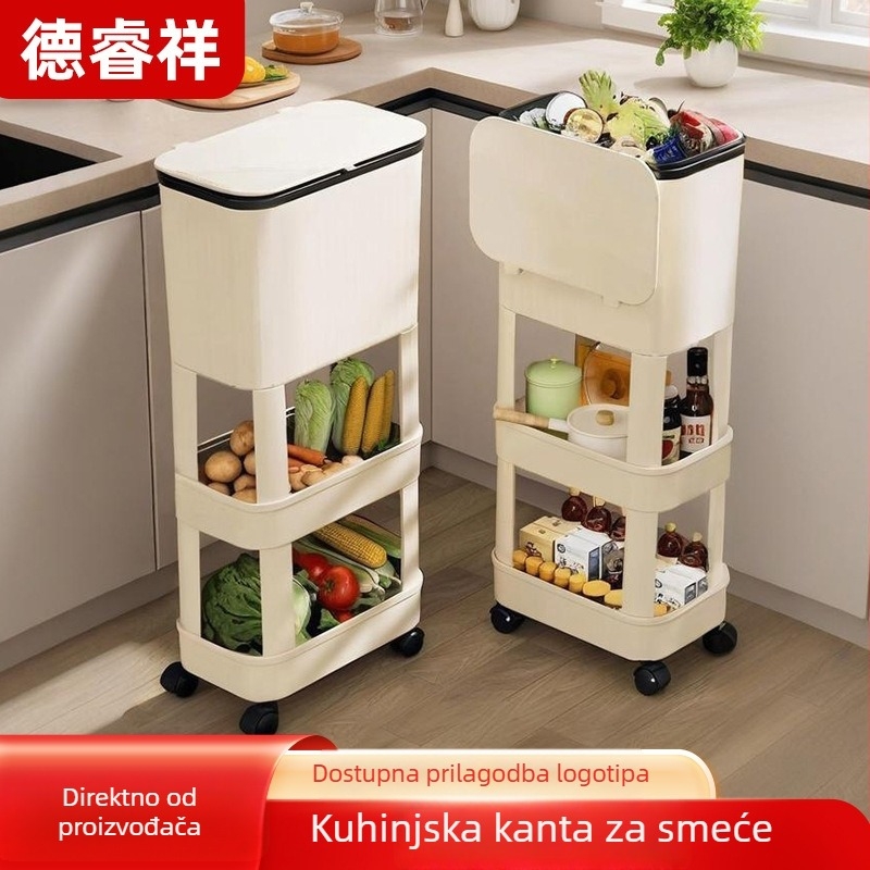 Prilagođena kućanska kuhinjska kanta za smeće, visoki model, fleksibilan, velikog kapaciteta, pomični klizni poklopac, dvostruki etažni skladišni stalak u japanskom stilu