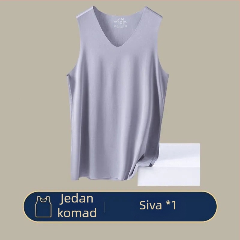 Mužki bezrukavni top od ledene svile, bezšiven, uski kroj, V-rez, bazni sloj, bijela