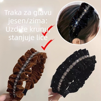 Ženska velur čelenka s zvjezdanim uzorkom i plisiranim dizajnom, za jesen-zimu, luksuzan dodatak za kosu