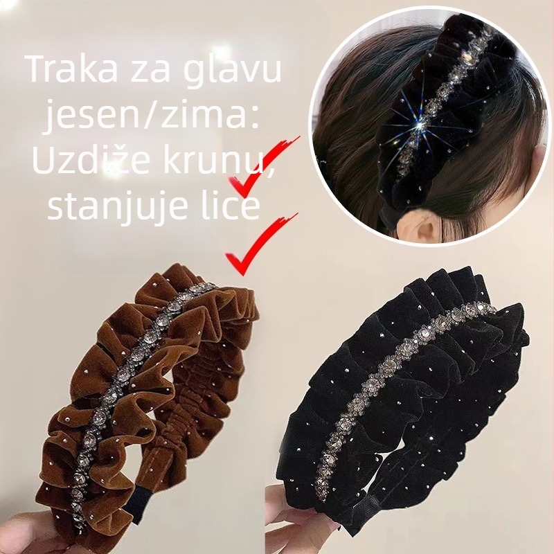 Ženska velur čelenka s zvjezdanim uzorkom i plisiranim dizajnom, za jesen-zimu, luksuzan dodatak za kosu