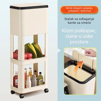 Prilagođena kuhinjska kanta za otpad za kućnu uporabu s velikim kapacitetom, klizni poklopac, pomična, dvostruki sloj, visoki model, bez saginjanja, japanski stil regala za pohranu
