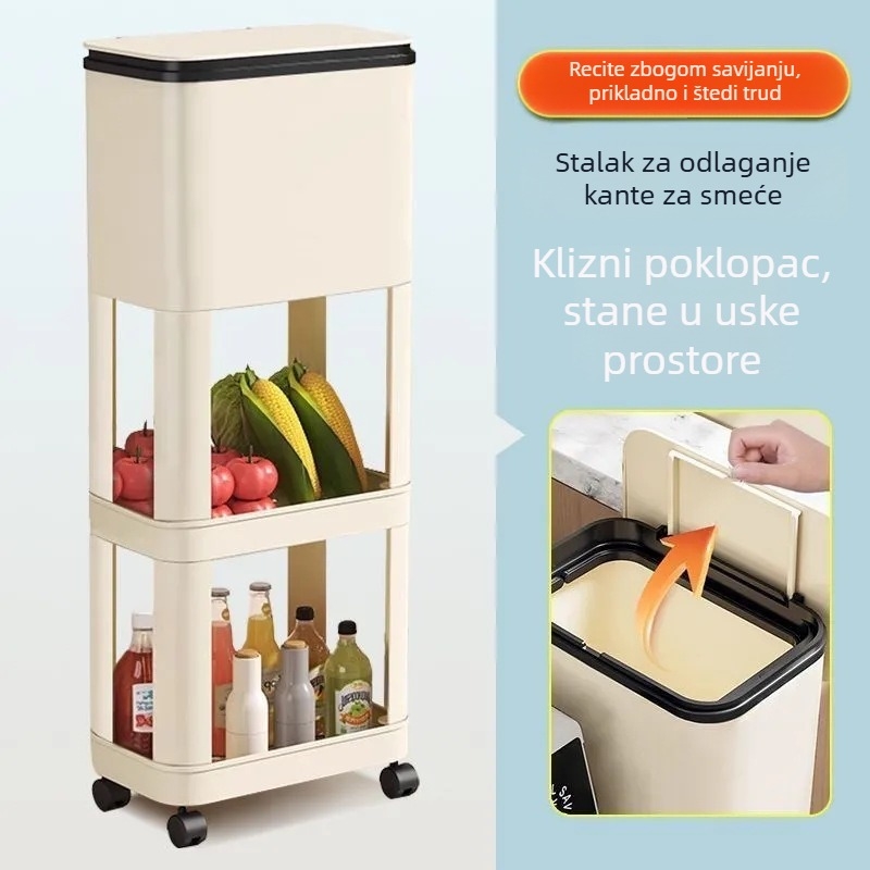 Prilagođena kuhinjska kanta za otpad za kućnu uporabu s velikim kapacitetom, klizni poklopac, pomična, dvostruki sloj, visoki model, bez saginjanja, japanski stil regala za pohranu