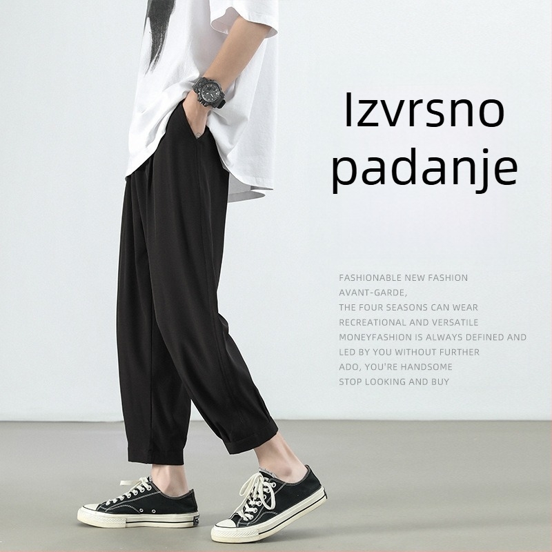 Prilagođene ljetne muške hlače – ravni kroj, opušteni pad, haremski stil, kratka duljina