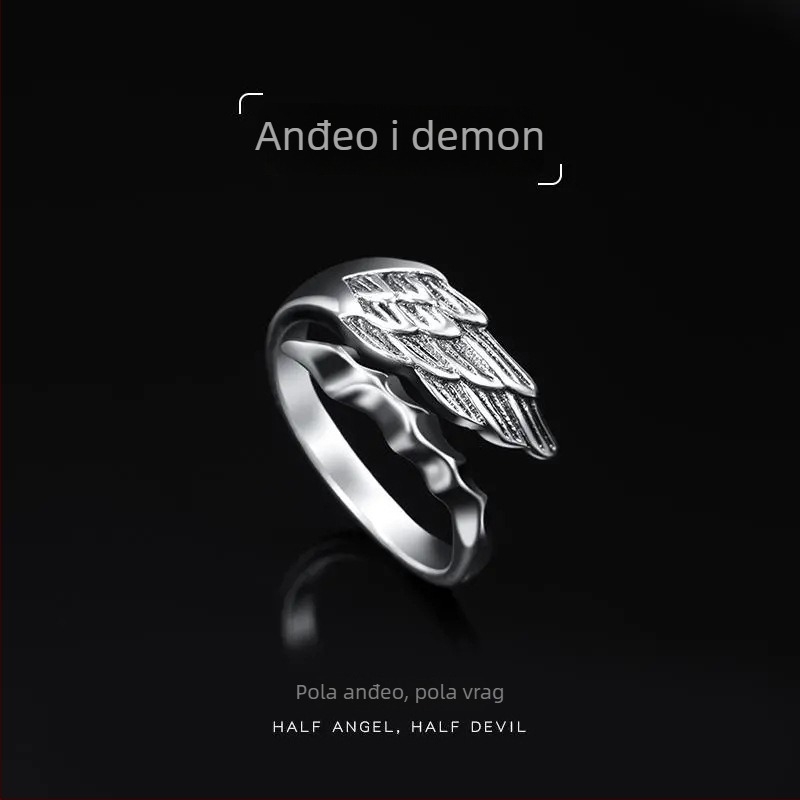 Muški prsten Anđeo i Demon, otvoreni dizajn s krilima, vintage stil, bakreni prsten