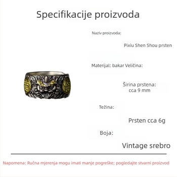 Pixiu prsten u kineskom stilu, vintage bakar, otvoreni prsten, unisex