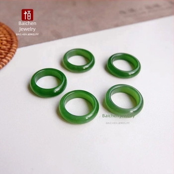 Unisex prsten od žada, špinatzelene boje, geometrijski dizajn, imitacija Hetian jade