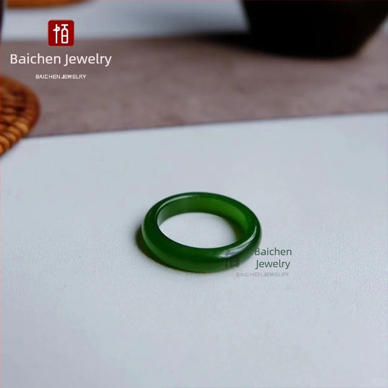 Unisex prsten od žada, špinatzelene boje, geometrijski dizajn, imitacija Hetian jade