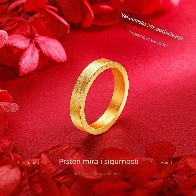 Prsten inspiriran obitelji Zhou, jednostavan unisex prsten s završnim slojem zlatnog pijeska