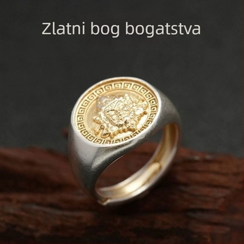 Muški prsten pozlaćen bogu bogatstva, široki prilagodljivi prsten u vintage etno stilu