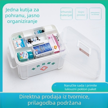 Prenosiva kućna kutija za prvu pomoć s višeslojnim plastičnim organizatorom lijekova (mala i velika veličina)