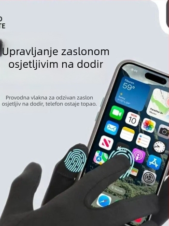 Muške rukavice za biciklizam, zimske 2025, crne polar fleece, tople, otporne na vjetar, s punim prstima