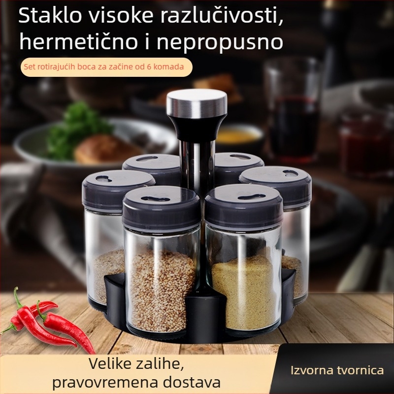 Set od 6 staklenih posuda za začine s kapom s otvorima, japanskog stila, okretno skladištenje