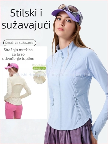 Ženska sportska jakna s stojećim ovratnikom, slim fit, UV zaštita, prozračna, brzo se suši, za jogu i sport