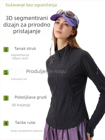 Ženska sportska jakna s stojećim ovratnikom, slim fit, UV zaštita, prozračna, brzo se suši, za jogu i sport