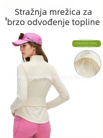 Ženska sportska jakna s stojećim ovratnikom, slim fit, UV zaštita, prozračna, brzo se suši, za jogu i sport