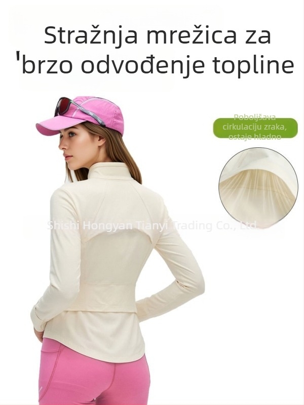 Ženska sportska jakna s stojećim ovratnikom, slim fit, UV zaštita, prozračna, brzo se suši, za jogu i sport