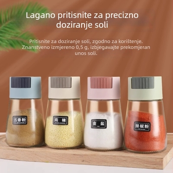 Staklena posuda za sol s mjernom posudom za začine – kuhinjski dozator soli