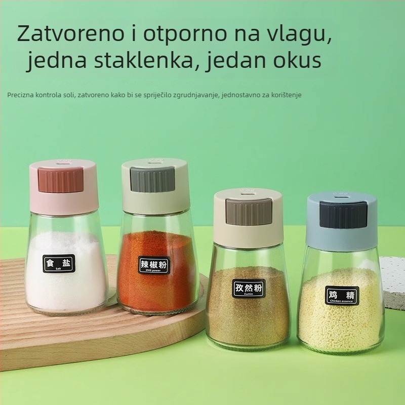 Staklena posuda za sol s mjernom posudom za začine – kuhinjski dozator soli