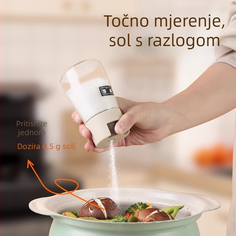 Staklena posuda za sol s mjernom posudom za začine – kuhinjski dozator soli