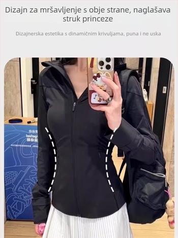 Crna ženska jakna s UV zaštitom, lagana, uski kroj, tanki materijal, brzo suši, hlađenje tkanine