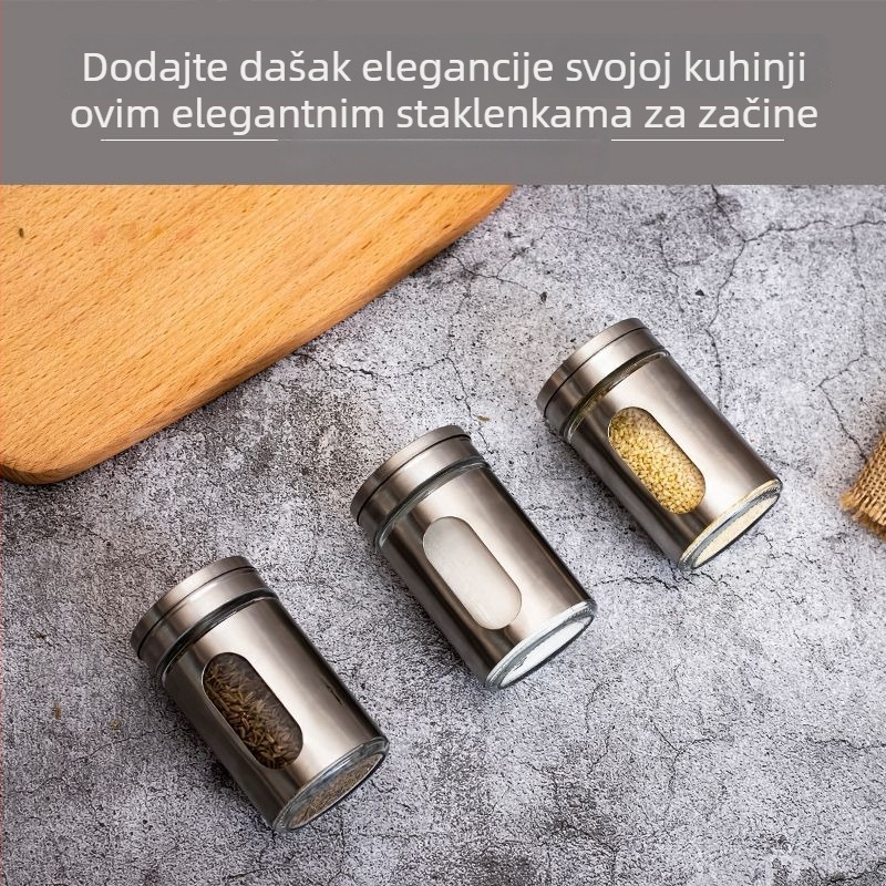 Staklena posuda za začine za roštilj sa nehrđajućim poklopcem — so, papar i kumin