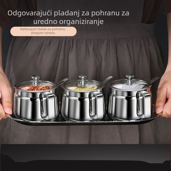Set posuda za začine od nehrđajućeg čelika 304 za kućnu upotrebu: posuda za sol, kutija za začine u kuhinji, posuda za ulje s poklopcem i držačem