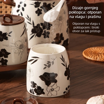 Set keramičkih spremnika za kuhinju: velike posude za sol i začine, posuda za loj, posude za čili ulje i začine