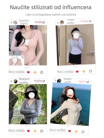 Ženska uska jakna s UV zaštitom, kapuljača, lagana ice silk tkanina, riblja kost obrazac, kratka ljetna jakna