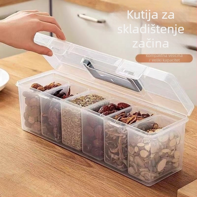 Kutija za začine s ručkom i poklopcem, kuhinjska kutija, visoke kvalitete, velika kapaciteta s podijeljenim pretincima