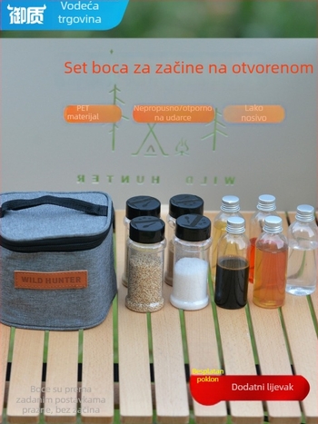 Vanjski prijenosni set bočica za začine za roštilj – zatvorene bočice za ulje i posudice za začine u kutiji za kampiranje