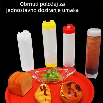 Plastična dvostruka boca za špricanje umaka, salate, kečapa i začina, obrnuti dizajn protiv curenja, prehrambena ekstrudirajuća boca
