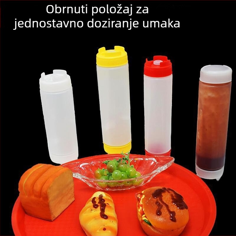 Plastična dvostruka boca za špricanje umaka, salate, kečapa i začina, obrnuti dizajn protiv curenja, prehrambena ekstrudirajuća boca