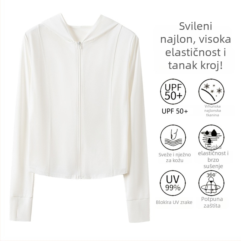 Ženska jakna za jogu od najlona s ice silk rashladnim materijalom, uski kroj, dugi rukavi, UPF50+ zaštita od sunca, prozračna za ljeto.