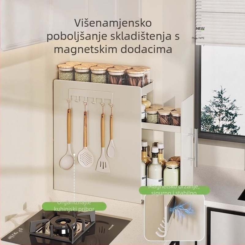 Kovani kuhinjski kutni organizator s uskim bridom za ulja, umake i ocat — stalak za začine