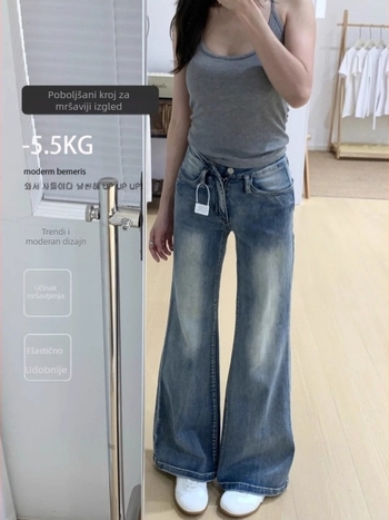 Ženske traperice s vintage pranjem, blagi flare kroj, niski struk, mršavljenje siluete, za malu figuru, dugačke