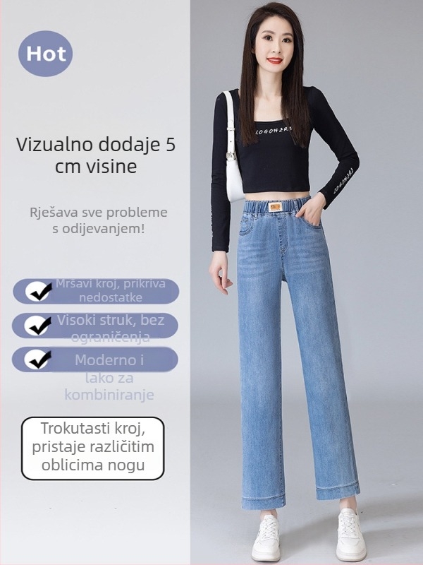 Damske svijetlo plave cropped traperice s ravnim krojem, denim, proljeće 2026, lagana tkanina, udoban kroj, plus veličina