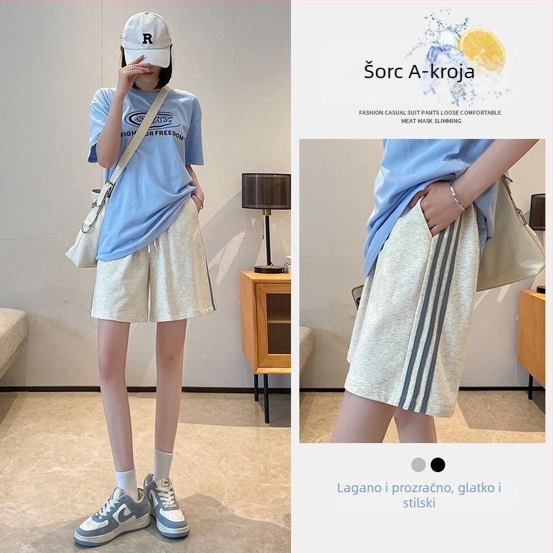 Ženske pamukaste šorce s tri pruge, ljeto, udoban kroj, casual sportski stil, duljina do sredine bedra