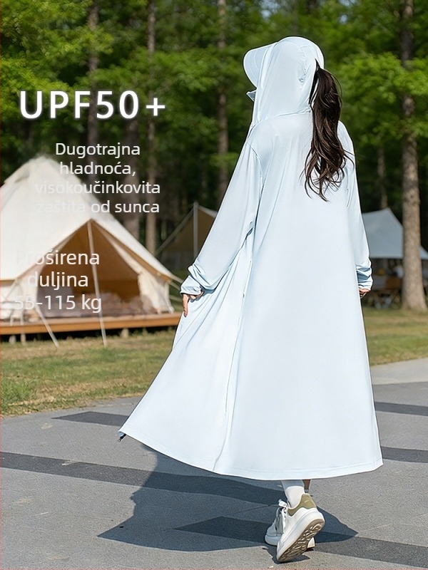 Duga ženska jakna s UV zaštitom, ljeto 2026, za otvoreno, prozračan Ice-Silk materijal, zaštita od sunca za cijelo tijelo