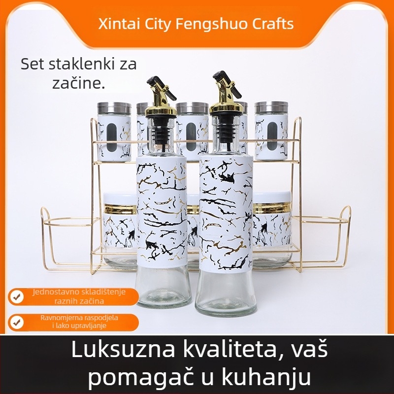 Set boca za ulje i sol s držačem za pohranu, staklena kuhinjska posuda za začine, elegantan luksuzan dizajn kuhinje
