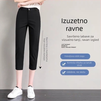 Ženske lagane 3/4 hlače za ljeto, visoki struk, labav kroj, casual i svestrane hlače u stilu odijela, plus veličina