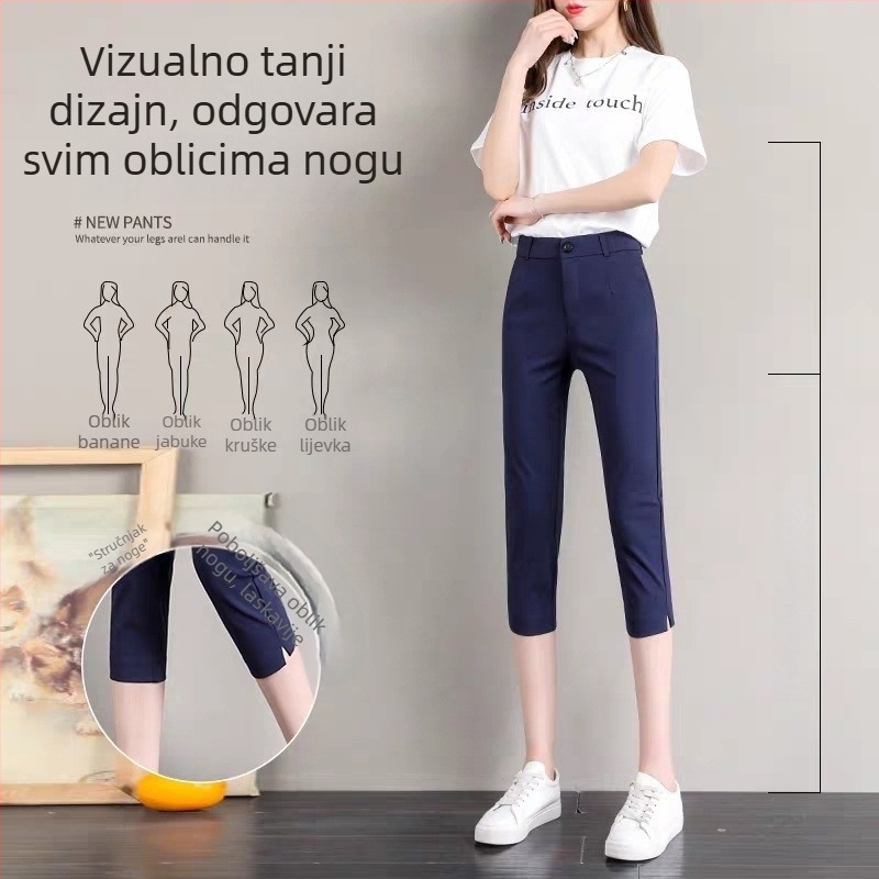 Ženske lagane 3/4 hlače za ljeto, visoki struk, labav kroj, casual i svestrane hlače u stilu odijela, plus veličina