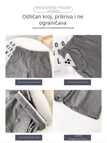 Na skladištu: ženske ljetne najlon šortice, brzo se suše, visokim strukom, udoban slobodan kroj, skraćena duljina, casual sportski stil