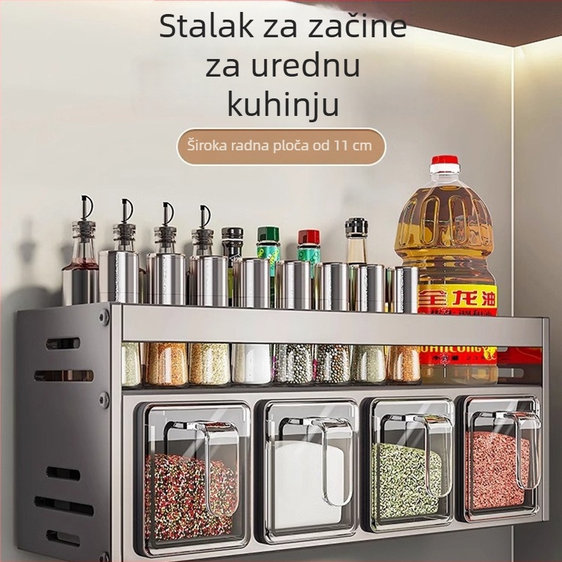 Zidni set za začine s posudama od aluminijske legure – bez bušenja
