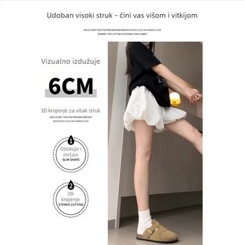 Lagane ženske culotte hlače s printom oblaka, visok pojas, A-linija, baletno inspiriran stil, lantern kroj, duljina 3/4.