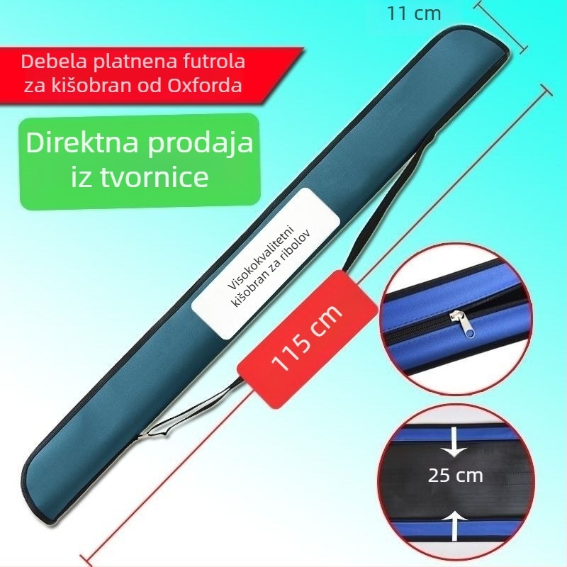 Ribolovni kišobran s tvrdim kućištem i zatvaračem, dodaci; torba za opremu i torba za štap