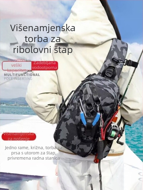 Višenamjenska torba za mamce s pojasom i preko ramena, vodootporna, kompaktna za prijevoz opreme i štapova