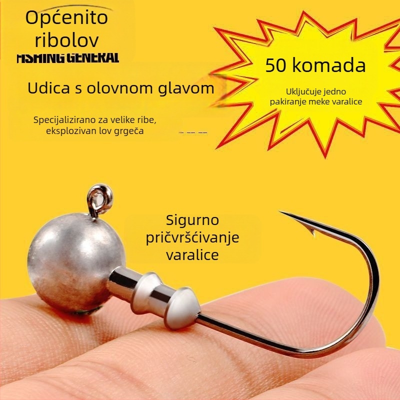 Set umjetnih mamaca s olovnom glavom, 50 komada, poboljšana verzija, sprječavanje zapinjanja na dnu, umjetna mamac za bass