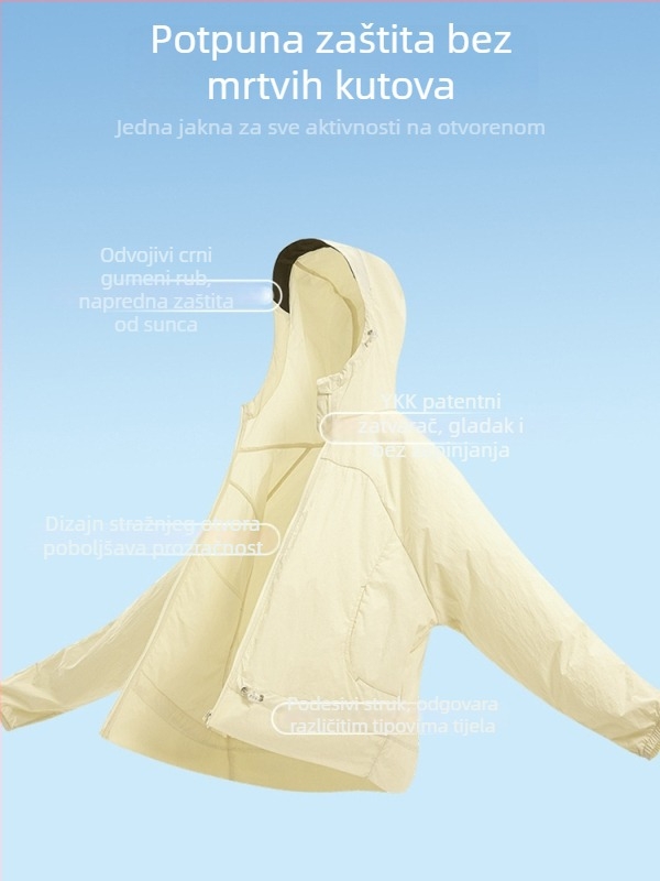 Ženska jakna za UV zaštitu UPF50+, kratka kroja s uskim strukom, lagana Ice Silk tkanina