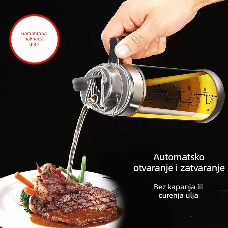 Staklena mjerna posuda za ulje u kuhinji s automatskim otvaranjem i zatvaranjem, nekapajuća boca za ulje, set boca za sojin sos, ocat, sol i šećer