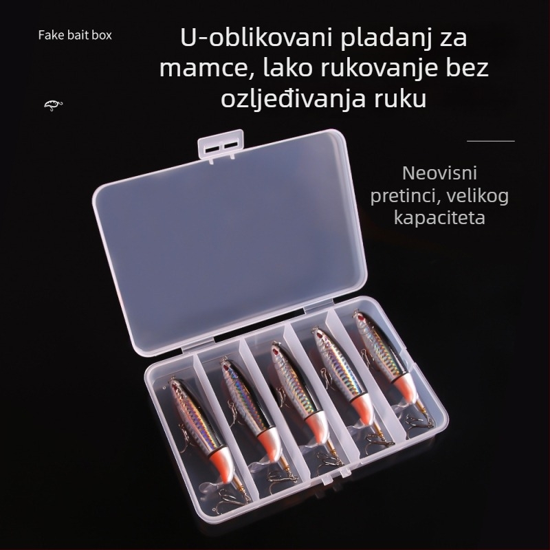 Petodjelna prozirna plastična kutija za mamce i udice za ribolov
